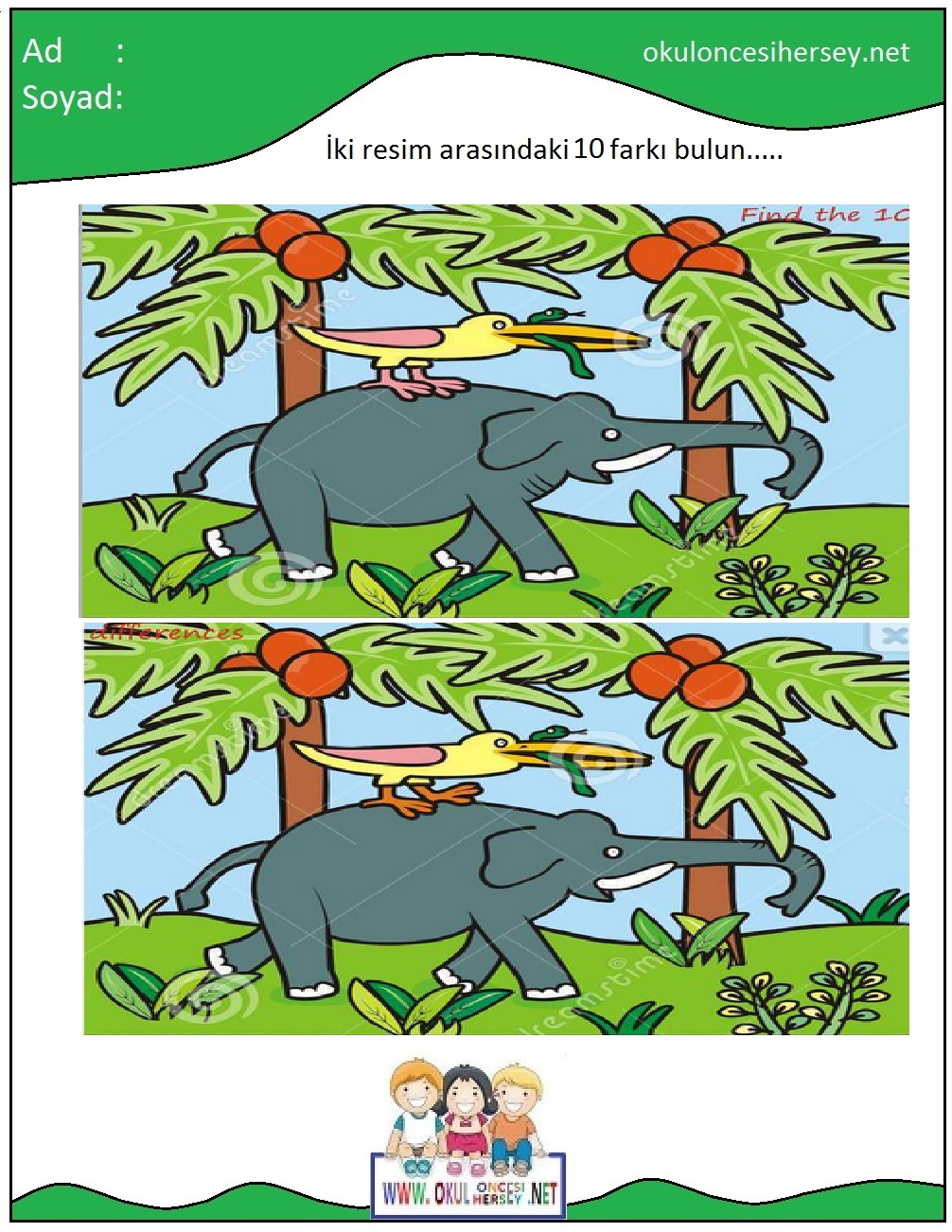 okul öncesi İki Resim Arasındaki Farkı Bul